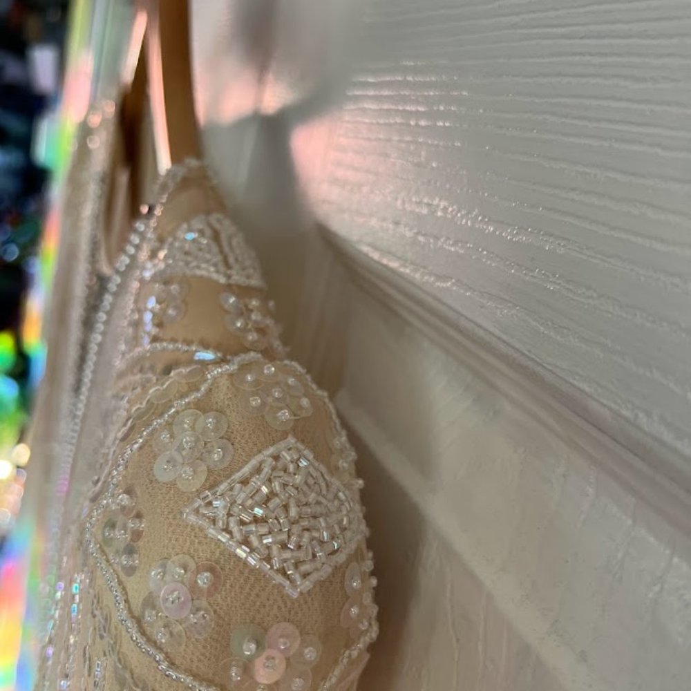 Neutral Sheer Bridal Cocktail Dress - Picture 14 of 17